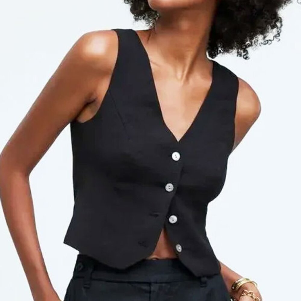 NWOT Madewell Katrina Vest Crop Top Softdrape 4 Black Lined